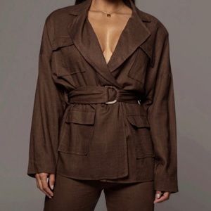 JLUXLABEL CHOCOLATE CAPE TOWN 4 POCKET JACKET • SMALL • NWT • SHOULDER PADDING
